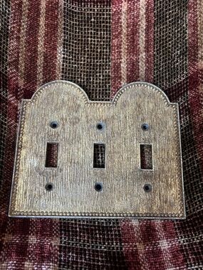 Decorative Vintage Triple Toggle Metal Wall Plate Cover in Antiqued Gold